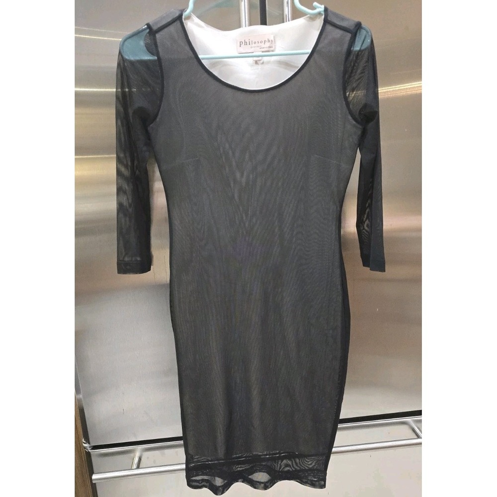 Philosophy Republic Clothing Sheer Bodycon Dress Long Sleeve Black Size XS